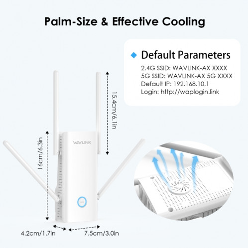Wavlink WN583AX3 AX3000 Répéteur WiFi double bande/AP/Routeur/Extension WiFi en mode maillé, prise : prise britannique SW51021618-09